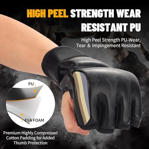 MMA Gloves, Half-Finger Boxing Fight Gloves MMA Mitts with Adjustable Wrist Band UFC Gloves for Sanda Sparring Punching Bag Training (One Size Fits Most) - color: Ghost hand black