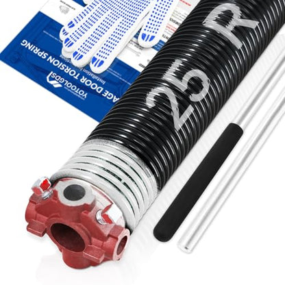 Right Hand Wind（Red Cone）2" Garage Door Torsion Spring with Non-Slip Winding Bars & Gloves, High Precision Electrophoresis Black Coated, for Replacement, MIN 16,000 Cycles (0.218x2''x25'') - size: 0.218X2"X25"-R