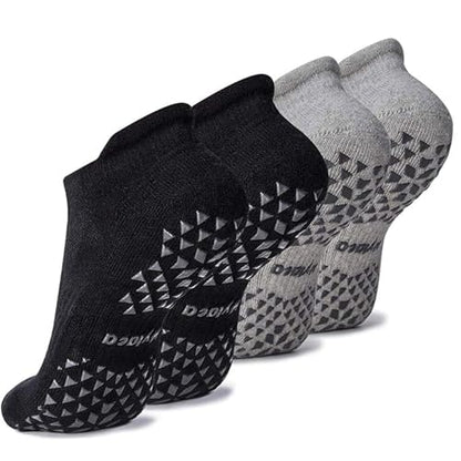 Hylaea Unisex Non Slip Socks with Grip for Yoga, Hospital, Pilates, Barre | Ankle, Cushioned - color: 2 Pairs Black Grey, size: Large-X-Large