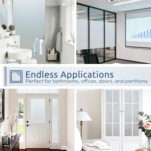 rabbitgoo Frosted Glass Window Privacy Film, No Glue, Anti-Glare Heat Blocking, Easy to Install, Renter Friendly Removable Opaque Bathroom Window Clings for Glass, 17.5" x 78.7" - color: Frosted White, size: 17.5" X 78.7"