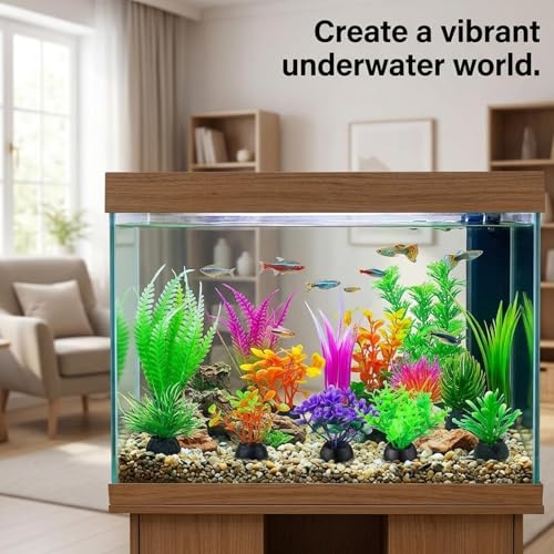 20Pcs Fish Tank Decorations Set, Mini Aquarium Plants, Fish Tank Decor, Small Fish Tank Decorations for Home and Office Aquariums