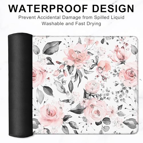Desk Mat, Pink Rose Flowers Floral Large Extended Gaming Mouse Pad,Waterproof Non-Slip Rubber Base and Stitched Edges Desk Pad for Work Game Office Home 35.4x15.7in - color: Colour14