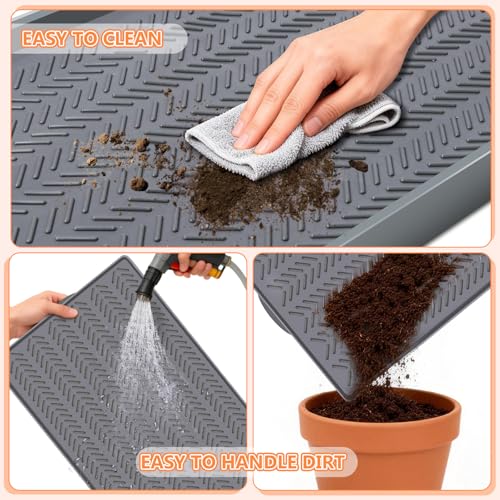 Kalolary 30" x16" Silicone Plant Trays Plant Saucer Growing Tray Rectangular Heavy Sturdy Silicone Plant Drainage Saucers Plant Drip Trays for Pots Seed Starter Growing Trays