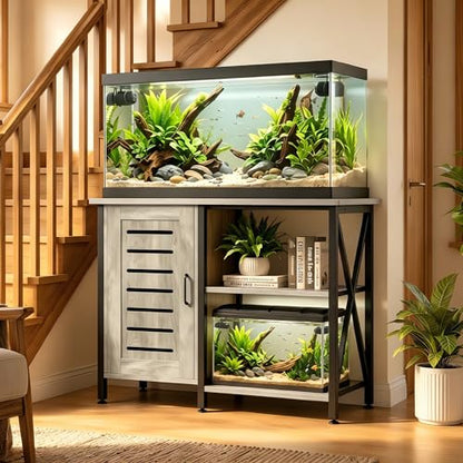 Herture 40-50 Gallon Fish Tank Stand, Aquarium Stand with Cabinet Accessories Storage, Heavy Duty Metal Frame, 40.55" L*18.89" W Tabletop, 1000LBS Capacity, Greige PG02YGZ