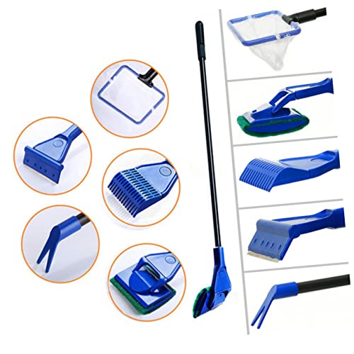 Happyyami Five One Fish Tank Cleaning Kit Handle Detachable Brushes Safe for Essential Aquarium Maintenance Tools in
