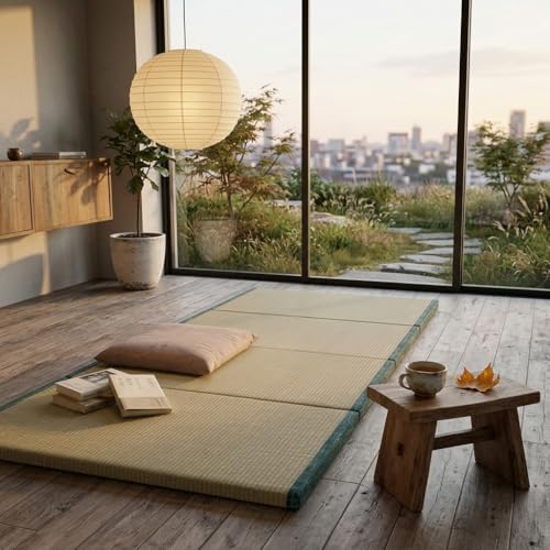 MustMat Tatami Mat Twin Foldable Floor Bed 35.4"x78.7"x1.2" | Tatami Futon Mattress, Japanese Floor Mattress, Rush Grass - size: 1 piece