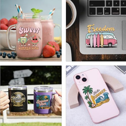 Summer UV DTF Cup Wraps - 16 Sheets Beach Surfing Sweet Summer Time Uvdtf Cup Wrap for 16 oz Glass Water Bottle, Flamingo Ice Cream Surfboard Transfer Stickers DIY Mug Luggage Craft Decoration Gift