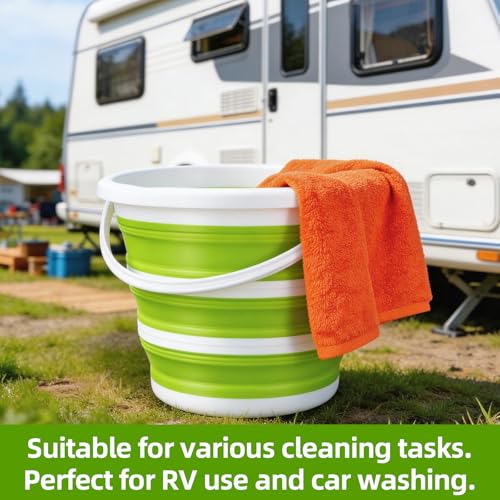 Collapsible Bucket with Handle, Space Saving Silicone Mop Bucket, Portable Foldable Cleaning Bucket for Home, Camping, Car Wash, Laundry, Kitchen & Outdoor Use (Green)