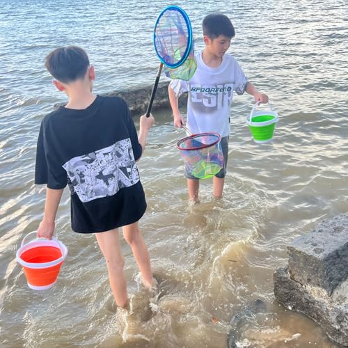 Fishing Nets with Bucket Fishing Retractable Landing Net Lightweight Aluminum Pole with Non-Slip Handle for Catch and Release and Release Frogs Butterfly Youth Outdoor - style: Blue + Pink
