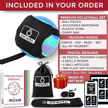 OVANTO Volleyball Training Equipment Kit | Adjustable Practice Hitting Rebounder, Ultra-Stretch Neoprene, Exclusive Elastic Cords, Premium Content - color: ‎VT Essential