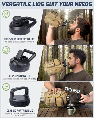 RXW 64oz Insulated Water Bottle Half Gallon Water Jug with Sleeve Tactical - color: Khaki