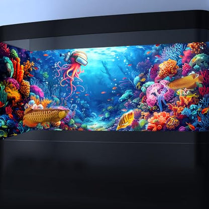 36X24IN Blacklight Ocean HD 3D Black Light Aquarium Background UV Reactive Octopus Background Terrarium Background with 10 EVA Double-Sided Tape with 10 EVA Double-Sided Tape