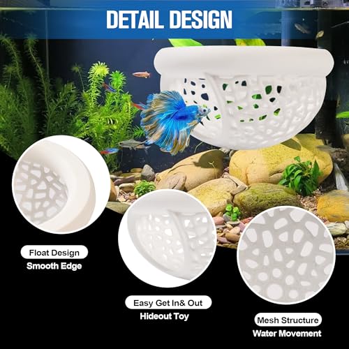 White Floating Betta Hide & Shrimp Cave Aquarium Hammock, Feeding Ring & Resting Spot for Betta Fish, Shrimp & Small Fish (S) - Plastic Material - color: White, size: Small