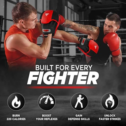 WYOX Gel Boxing Hand Wraps & Curved Focus Mitts Bundle for Men & Women Adults – 80cm Wrist Straps, Padded Knuckle Support, Neoprene Inner Glove Gel Padding, MMA Muay Thai Kickboxing Training Pads