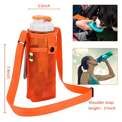Tainehs Water Bottle Holder Carrier with Adjustable Shoulder Strap - Beach & Sports Bottle Bag for Hiking, Gym, Camping, Walking, Travel - color: Black/Navy Blue