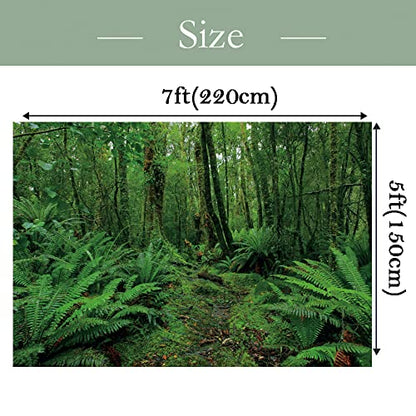 7x5ft Green Jungle Forest Backdrop for Photography Spring Woods Rainforest Natural Scenery Outdoor Wonderland Background Picnic Camping Adventure Photo Booth Studio Props