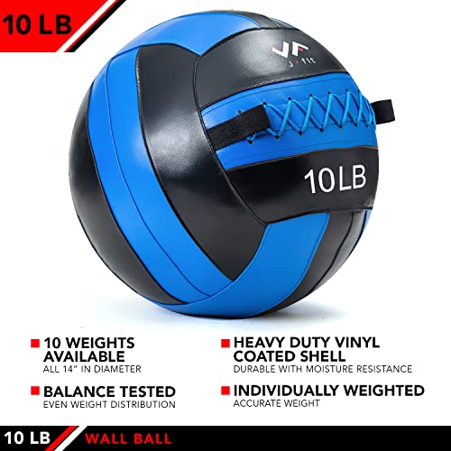 JFit Wall Ball – Premium Soft Weighted Exercise Ball for Strength, Conditioning, Gym & Home Workouts, 4-30 LB - color: Blue/Black, style: 10-Pound