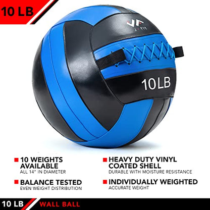 JFit Wall Ball – Premium Soft Weighted Exercise Ball for Strength, Conditioning, Gym & Home Workouts, 4-30 LB - color: Blue/Black, style: 10-Pound