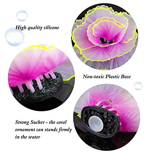 Glowing Fish Tank Decorations Glow Aquarium Decor Coral Ornaments, 2pcs Silicone Flower Plants and 10pcs Colourful Sea Shells/Luminous Stone Glow in The Dark for Aquarium Decoration