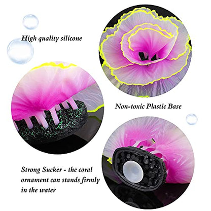 Glowing Fish Tank Decorations Glow Aquarium Decor Coral Ornaments, 2pcs Silicone Flower Plants and 10pcs Colourful Sea Shells/Luminous Stone Glow in The Dark for Aquarium Decoration