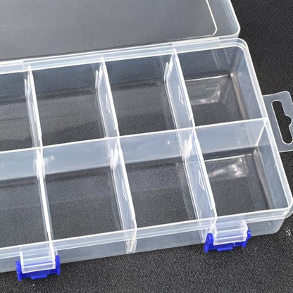 Plastic Organizer Box with Dividers 2-Pack, Clear Bead Storage Organizer, Adjustable Compartments for Small Parts, Bead Storage Containers for Crafting, Jewelry, Sewing, DIY Accessories