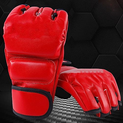 GLOGLOW MMA Gloves Half Finger Red PU Material Kickboxing Gloves Open Palm for Adult Sports
