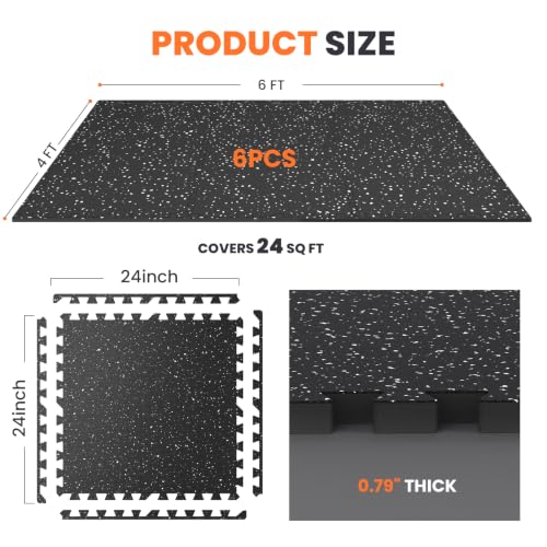 0.56'' Thick 6 Pcs 24 Sq Ft Non-Slip Rubber Top Exercise Equipment Mats, High Density EVA Foam Mats with Rubber Top, Interlocking Puzzle Gym Flooring for Home Gym, Workout Floor Mats, Black - size: 6 Tiles (24 Sq Ft)