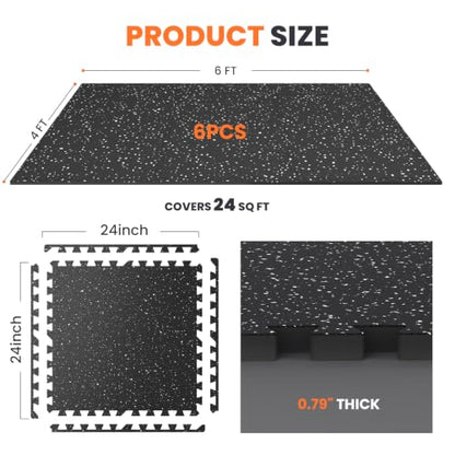 0.56'' Thick 6 Pcs 24 Sq Ft Non-Slip Rubber Top Exercise Equipment Mats, High Density EVA Foam Mats with Rubber Top, Interlocking Puzzle Gym Flooring for Home Gym, Workout Floor Mats, Black - size: 6 Tiles (24 Sq Ft)
