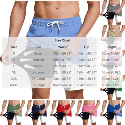 Men's Swim Trunks with Compression Liner Drawstring Bathing Suits Board Beach Shorts with Pockets - color: Gray, size: Small