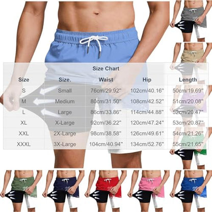 Men's Swim Trunks with Compression Liner Drawstring Bathing Suits Board Beach Shorts with Pockets - color: Army Green, size: 3X-Large