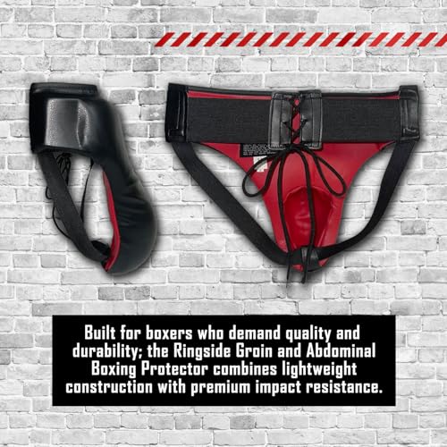 Ringside Boxing Groin Protector with Abdominal Padding, X-Large | Lightweight synthetic leather guard with an adjustable lace-up closure and a high-cut design for maximum ring mobility