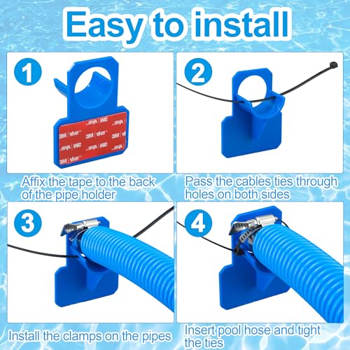 2 Pack Pool Pump Hoses for Above Ground Pools 1.25" x 59" Long Filter Pump Hose Replacement Blue Pool Filter Pump Hose with 4 Metal Clamps & 2 Pipe Holders