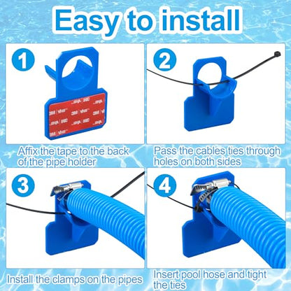 2 Pack Pool Pump Hoses for Above Ground Pools 1.25" x 59" Long Filter Pump Hose Replacement Blue Pool Filter Pump Hose with 4 Metal Clamps & 2 Pipe Holders