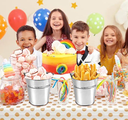 12 Metal Buckets with Chalkboard Stickers, Small Galvanized Pail for Party and Wedding, 5 Inch Tin Buckets, Garden Planters