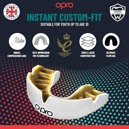 OPRO Instant Custom Fit Moldable Mouth Guard, Dentist Level, Clear/Gold - color: Clear/White, size: Adult (10+)