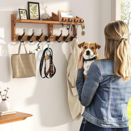 Evermagin 29" Coat Rack Wall Mount with Shelf & 11 Hooks, Entryway, Brown - color: Brown, size: 29 inch