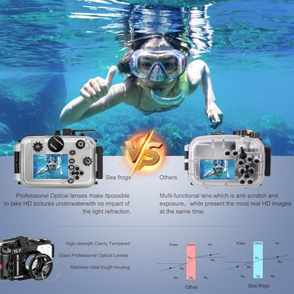 Sea frogs Camera Housing Compatible with Olympus TG-7, with Wide-Angle Lens and Red Filter, Waterproof IPX8 Rated, 60m/197ft Depth Protection Underwater Camera Case (Black)