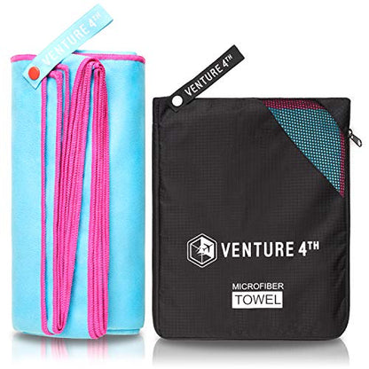 VENTURE 4TH Quick Dry Travel Towel, Ultra Soft Microfiber - 3 Sizes - color: Blue Pink, size: 40.00" x 21.00"