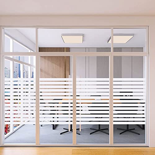 2/4 Stripe Frosted Window Film, Privacy Glass Window Sticker, Vinyl Decorative Window Decals, UV Protection Static Clings No-Glue Removable Window Film for Home Office Meeting Room(23.6 x 157.4 inch)