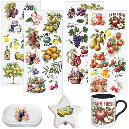 4 PCS Vintage Fruit UV DTF Cup Wraps, Waterproof Transfer Stickers for Tumblers and Mugs, Durable Rub-on Decals for Smooth and Flat Surfaces - style: vintage fruit