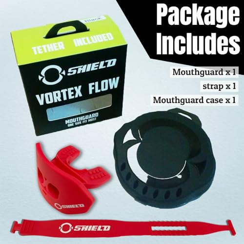 O Shield Core Football Mouth Guard, Detachable Strap - color: Red