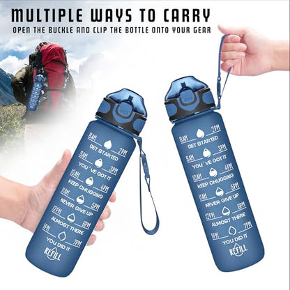 Enerbone 32 oz Water Bottle with Times to Drink and Straw, Motivational Drinking Water Bottles with Carrying Strap, Leakproof BPA & Toxic Free, Ensure You Drink Enough Water for Fitness Gym Outdoor - color: Sapphire