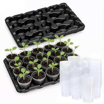 3 Inch Seed Starting Trays with Clear Nursery Pots, 5-Pack 20-Cell Seedling Starter Trays & 3" Nursery Pots 100 Pcs with Drainage, Plant Starter Germination Trays for Indoor Outdoor Growing - size: 3 Inch, style: 5 Pack Seed Starter Tray+Nursery Pots