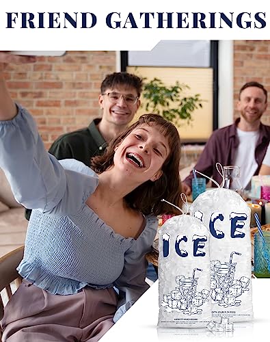 100 Pack Plastic Ice Bags 5 lb, Heavy-Duty Ice Bags 17 x 9 inch with Drawstring(2 Mils Thickness)