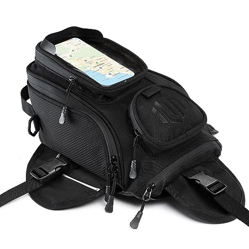 ILM Motorcycle Tank Bag Magnetic 4 Straps Reinforced Fastening Waterproof Touch Screen Phone Pouch Motorbike BT01 - color: Black