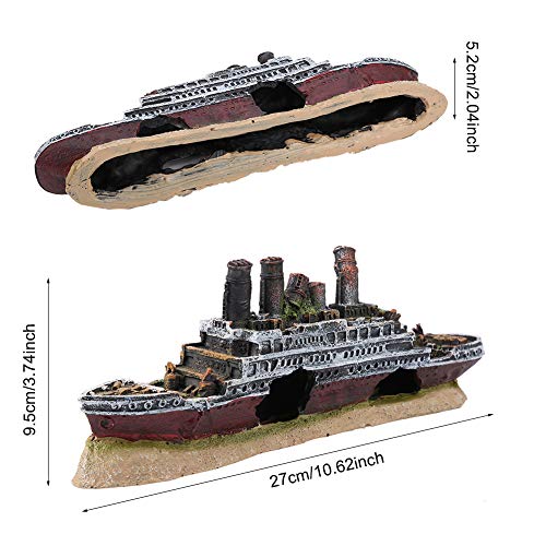 Titanic Shipwreck Aquarium Decor - Large Fish Ornament with Hiding Holes for Fish - Resin Boat Shipwreck Decoration for Creative Underwater Landscape Safe 15 Gallon
