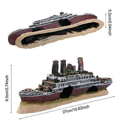 Titanic Shipwreck Aquarium Decor - Large Fish Ornament with Hiding Holes for Fish - Resin Boat Shipwreck Decoration for Creative Underwater Landscape Safe 15 Gallon
