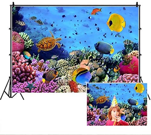 Under The Sea Backdrop,Yeele 10x6.5ft Underwater Scene Colorful Marine Coral Fishes Aquarium Photography Background,Seabed World Diving Holiday Baby Portrait Photo Booth Shoot Studio Props Wallpaper