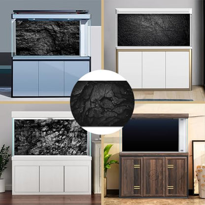 CREATCABIN Static Cling Aquarium Background Fish Tank Sticker Decal Black Self Adhesive PVC Waterproof Underwater Natural Rocky Texture Decorative Terrarium Background Poster for Aquarium 23.6x11.8in