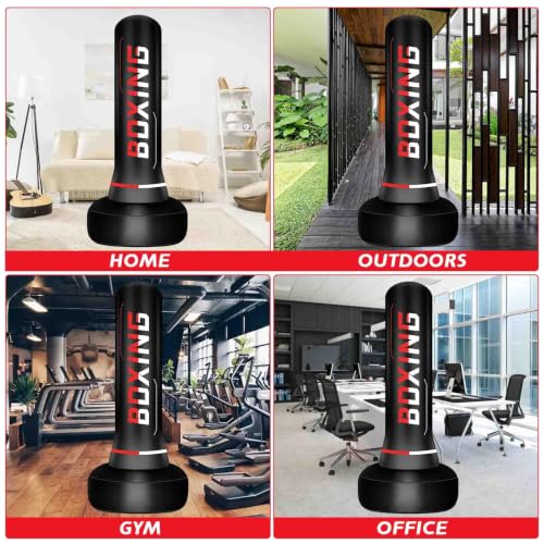 Punching Bag for Adults Teens, 70" Heavy Duty Boxing Bag with Stand | Kickboxing and MMA Muay Thai Training Equipment for Men and Women Beginners - color: Red White Alphabet Pattern